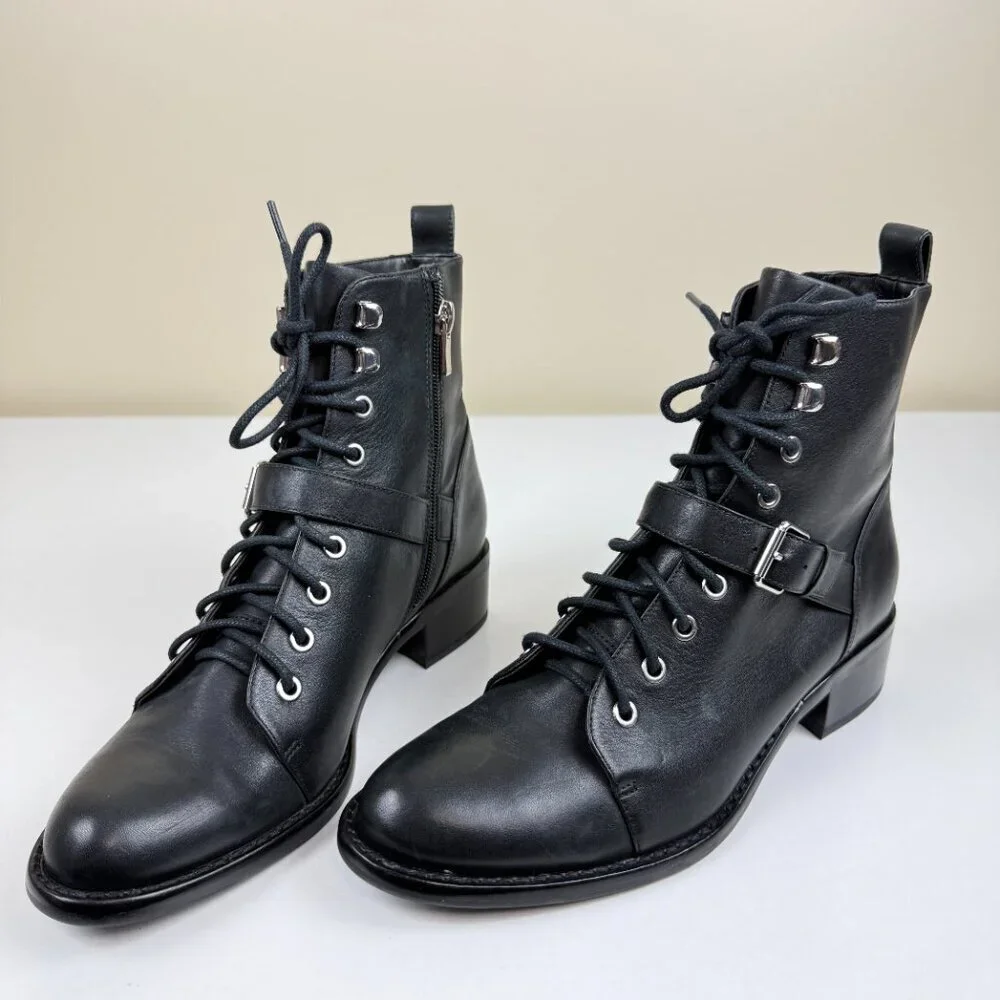 Via Spiga | Shoes | Via Spiga Black Leather Lace Up Combat  display picture 1